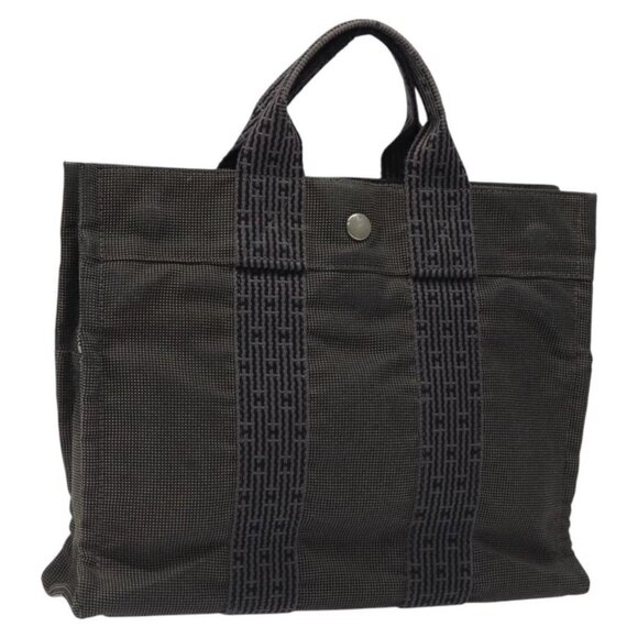 HERMES Her Line PM Tote Bag Canvas Gray Silver Auth bs24608 - Picture 1 of 16